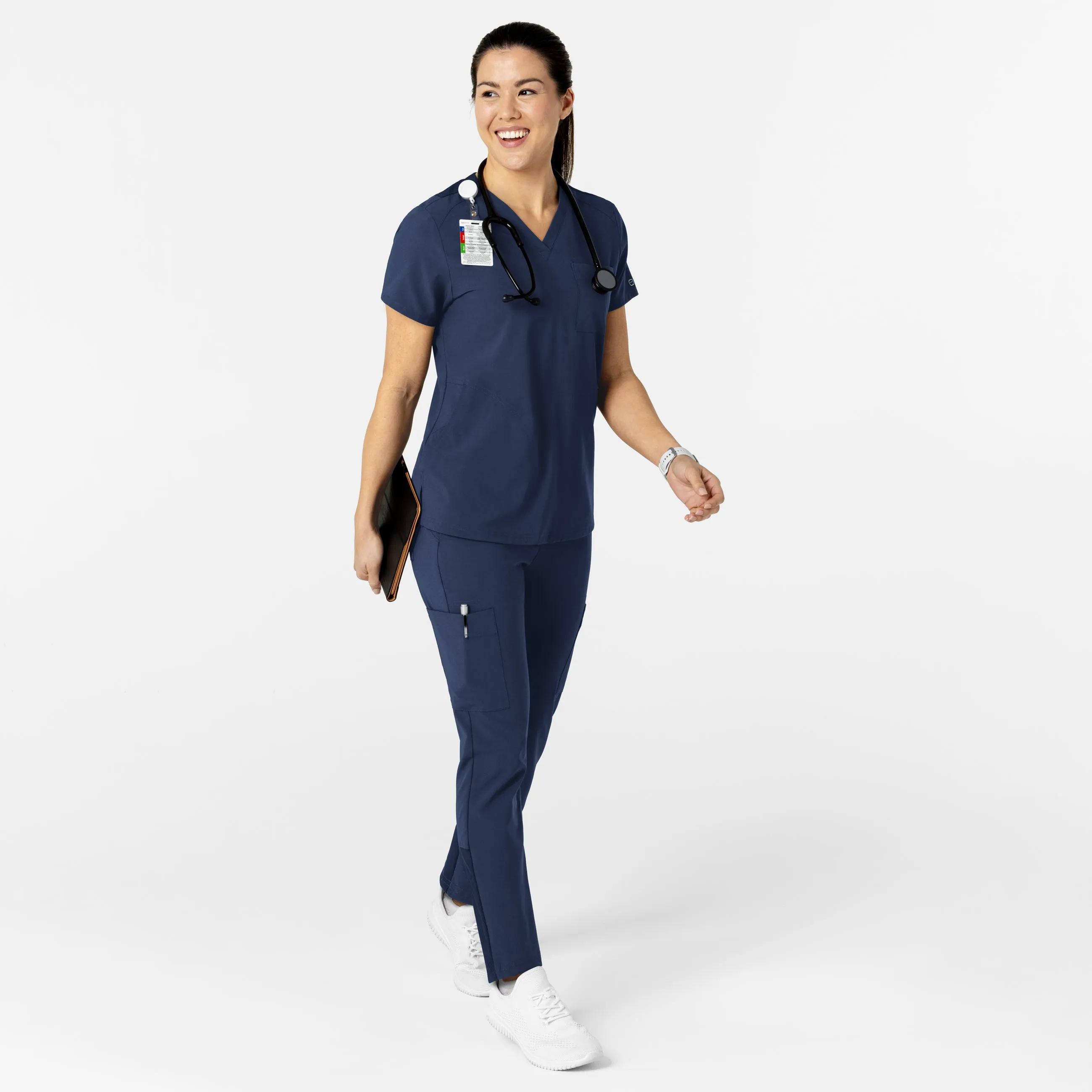 W123 6045 Flex-n-Reach V-Neck Scrub Top Navy