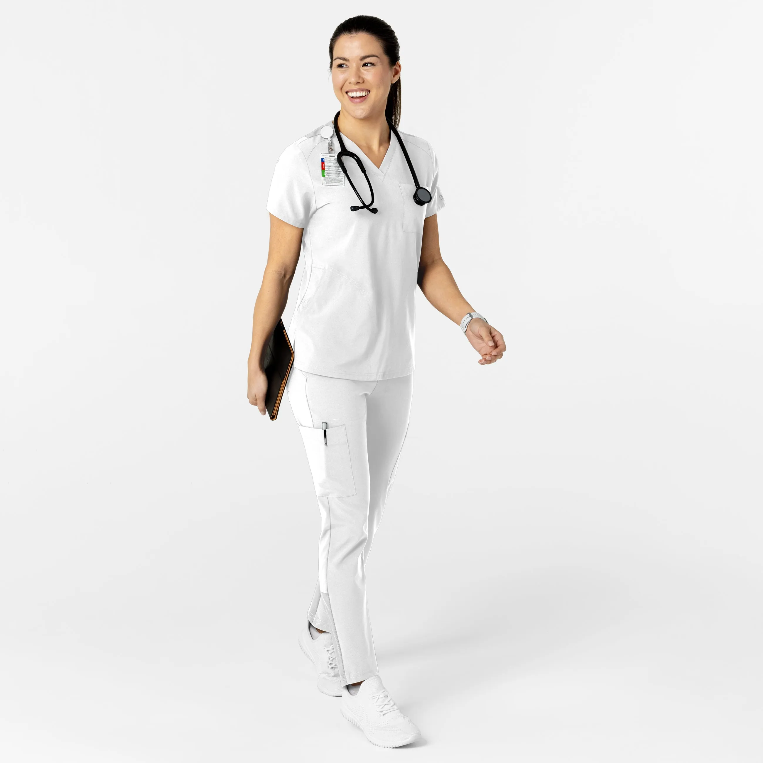 W123 6045 Flex-n-Reach V-Neck Scrub Top White