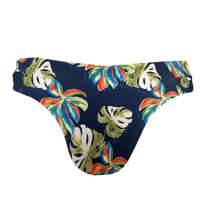 Watercolor Blue Leaves Brazilian Wide Side Bikini Bottom