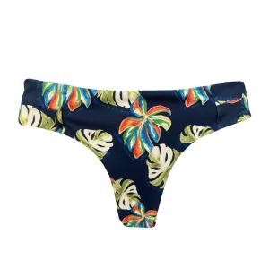 Watercolor Blue Leaves Brazilian Wide Side Bikini Bottom
