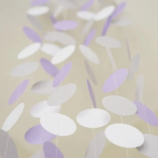 White Lavender Gray Circle Polka Dots Paper Garland 10 FT Banner Party Decor