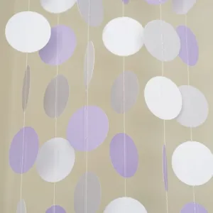 White Lavender Gray Circle Polka Dots Paper Garland 10 FT Banner Party Decor