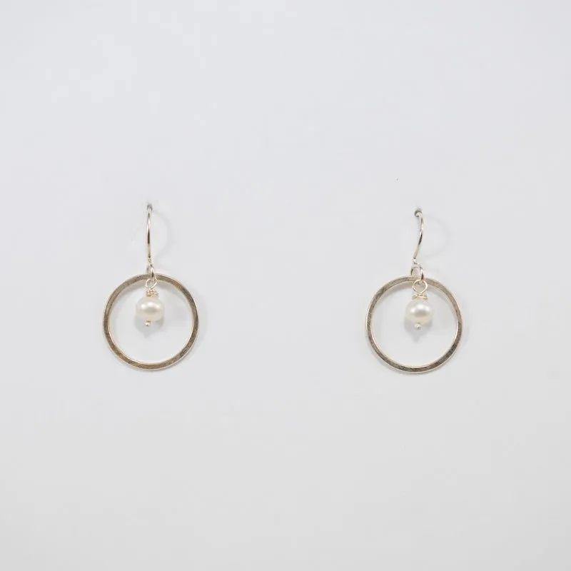 White Pearl Hammered Hoop Earrings