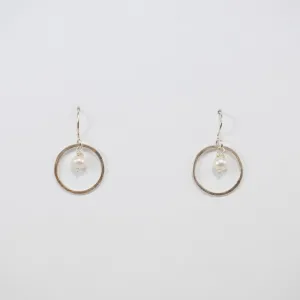 White Pearl Hammered Hoop Earrings