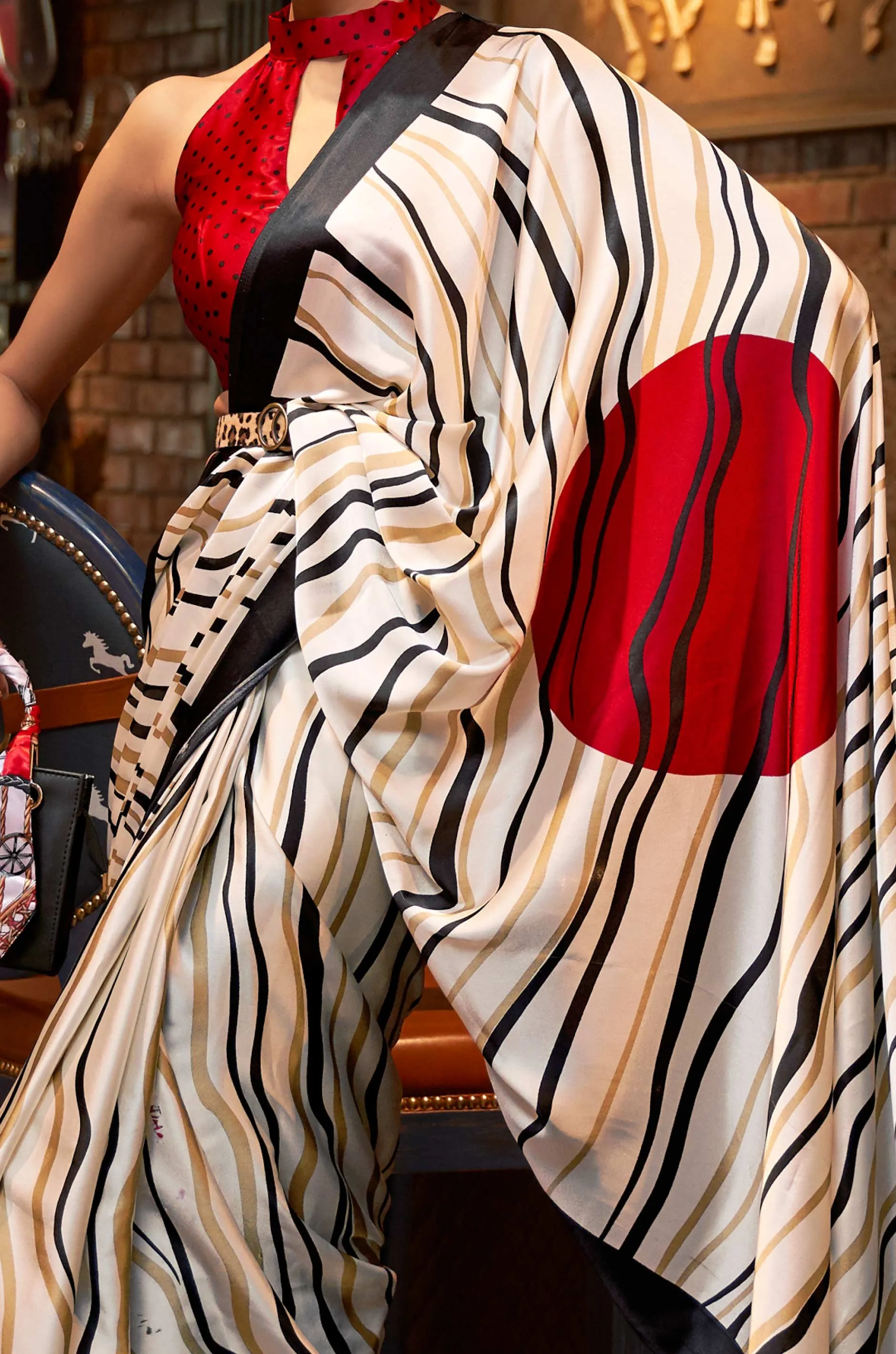 White Satin Crepe Saree