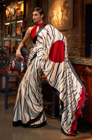 White Satin Crepe Saree
