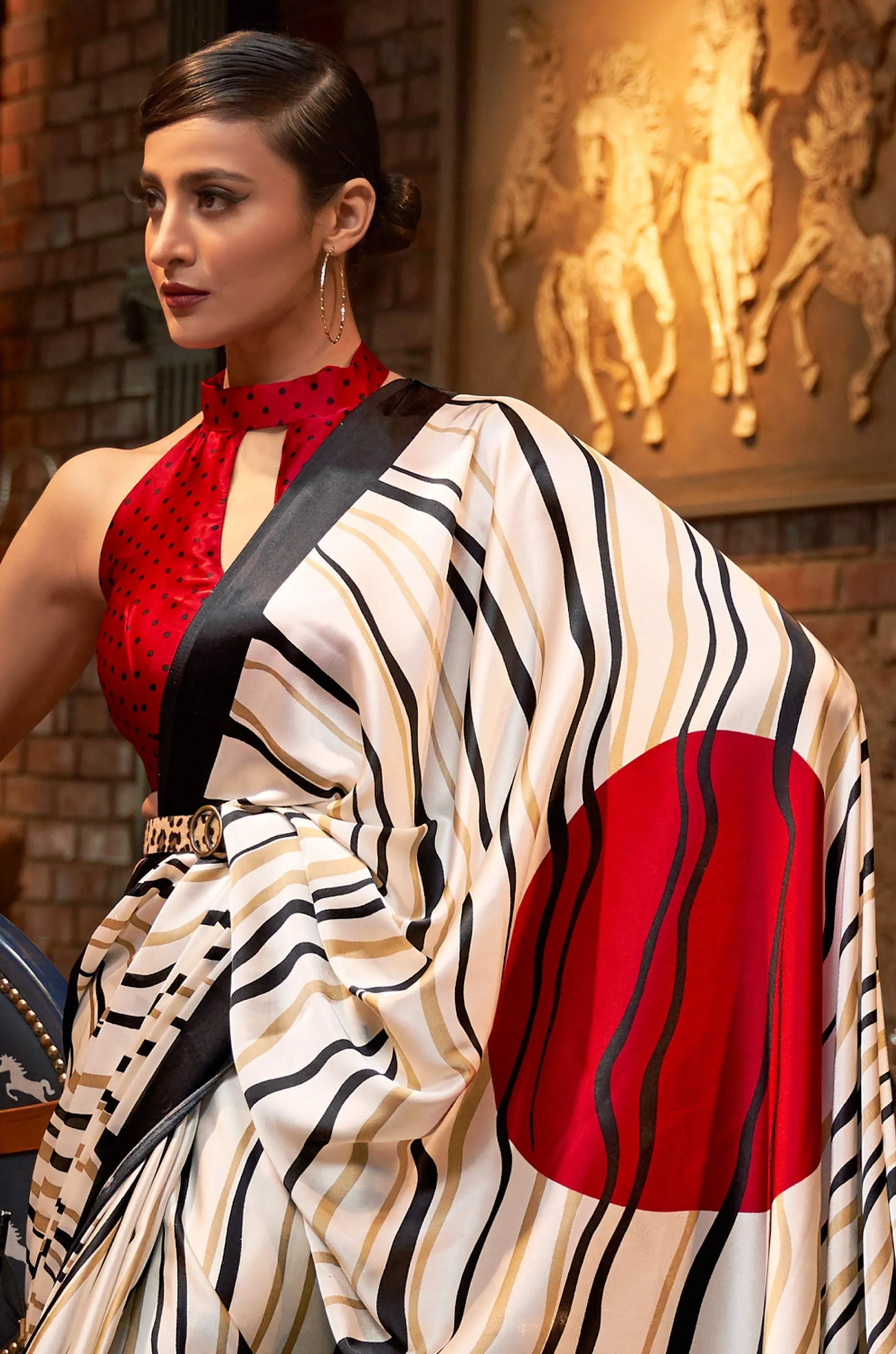 White Satin Crepe Saree