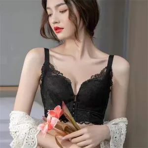 Women's Small Breast Bra: Gathered, Without Steel Ring, Anti - Sagging, Front Buckle, Sexy