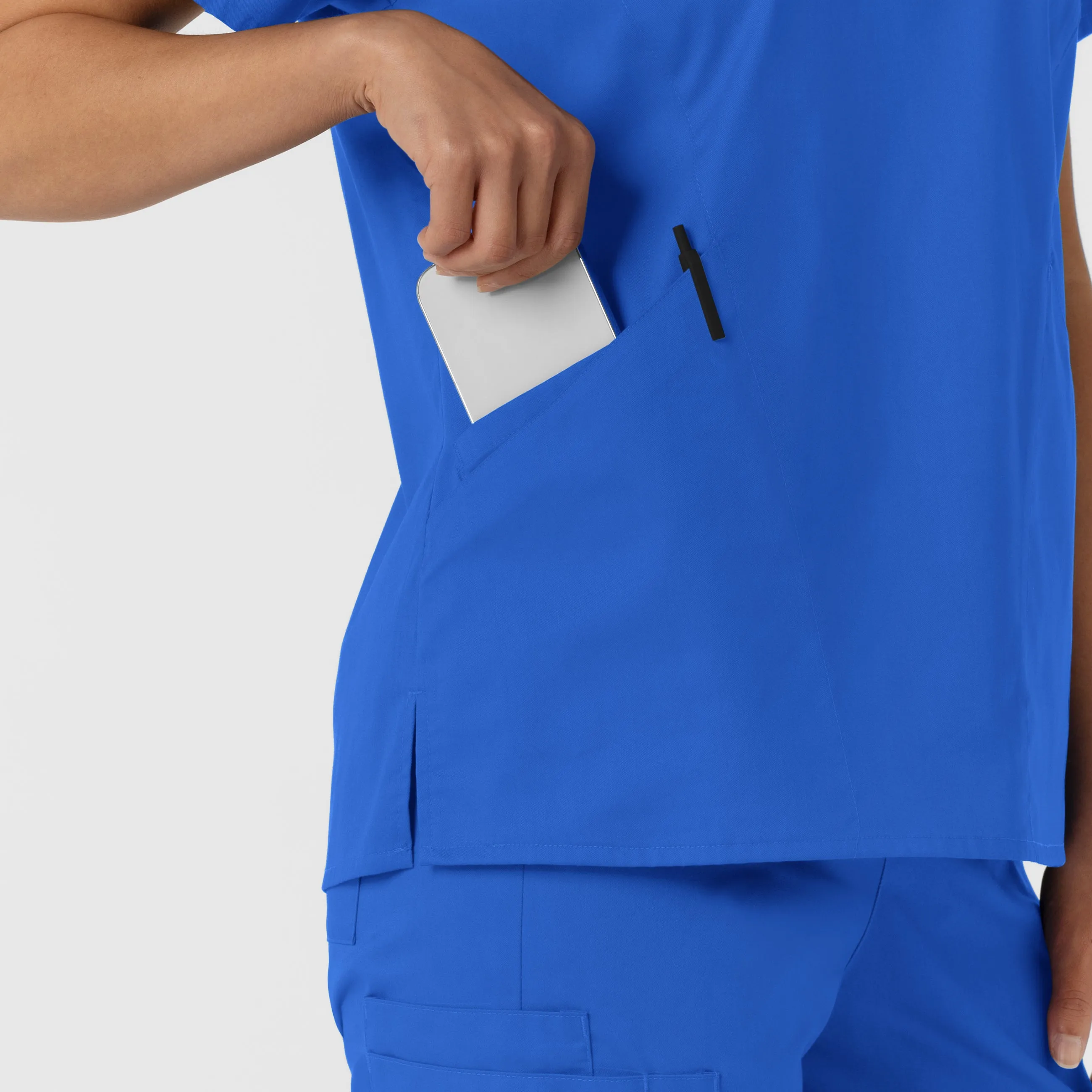 WonderWORK 106 Curved V-Neck Scrub Top Royal