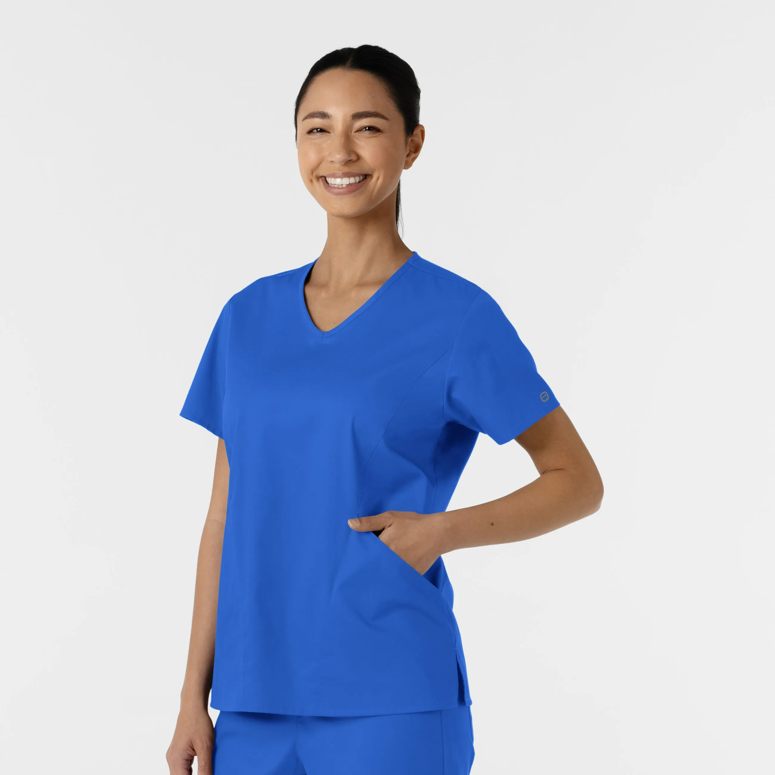 WonderWORK 106 Curved V-Neck Scrub Top Royal