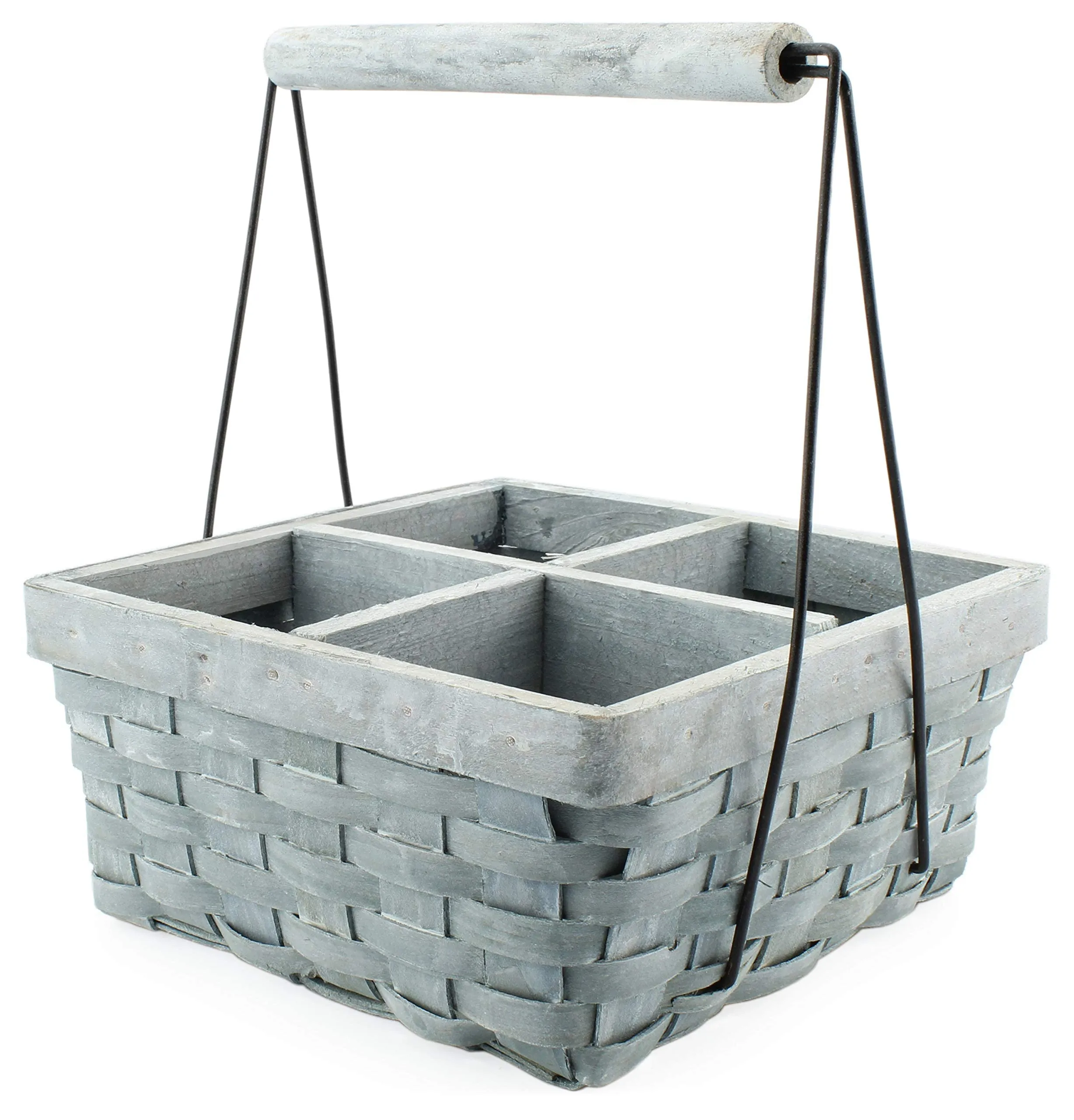 Wood Basket Caddy (Gray Washed, Case of 12)