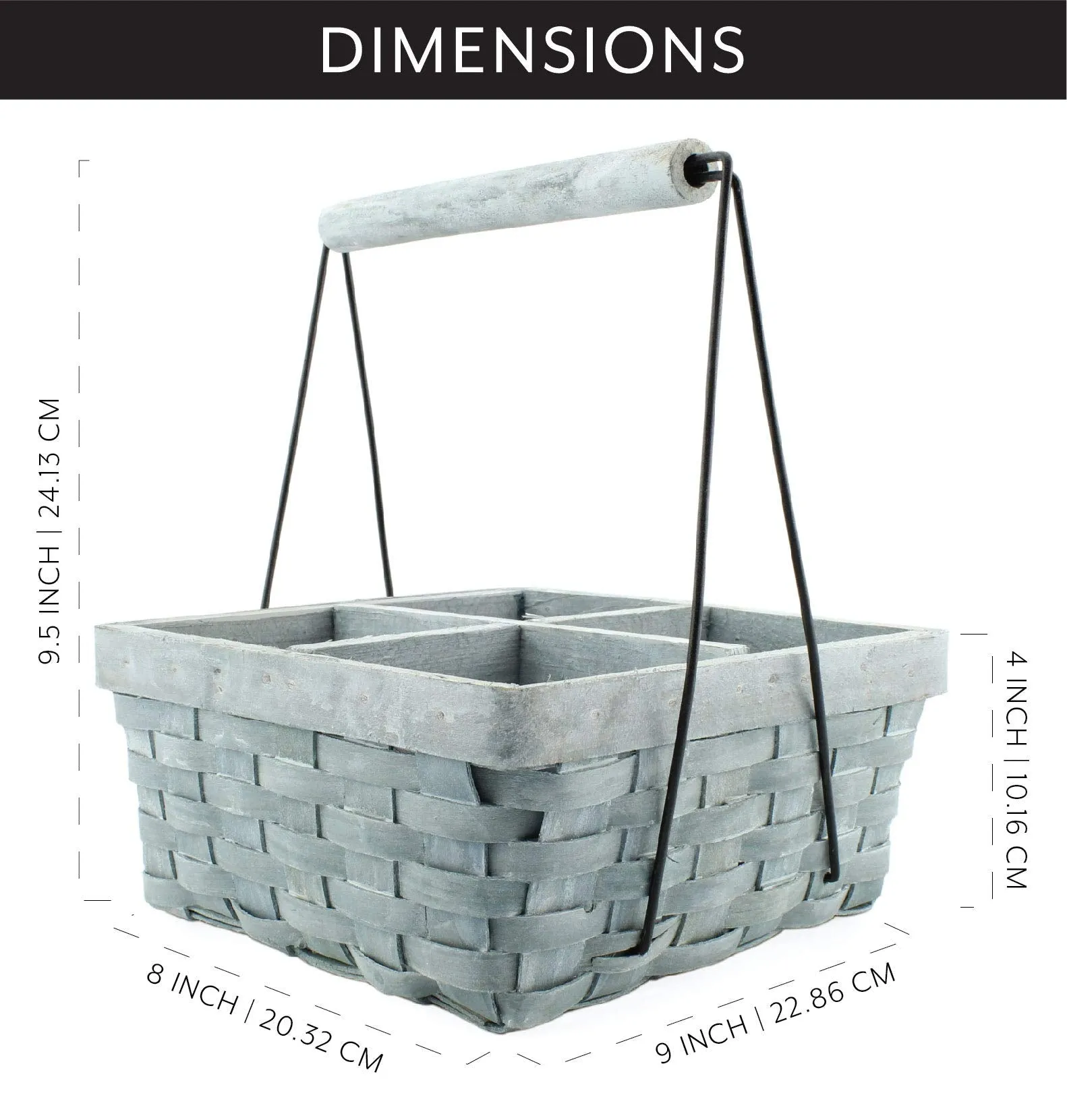 Wood Basket Caddy (Gray Washed, Case of 12)