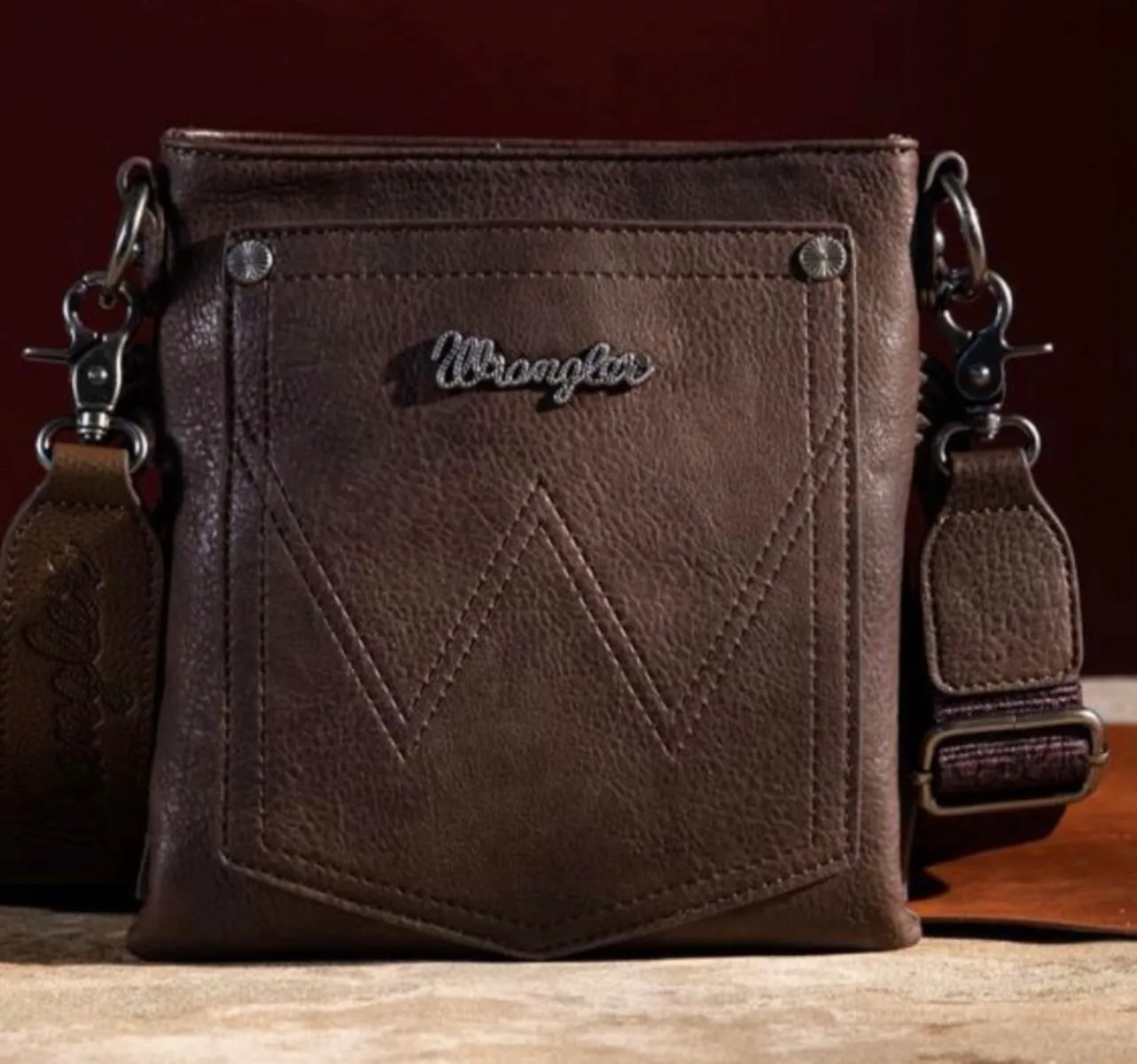 Wrangler Vintage Coffee Floral Embossed Fringe Crossbody