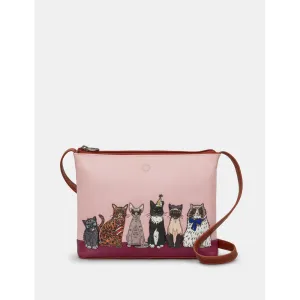 Yoshi Party Cats Brown Leather Cross Body Bag