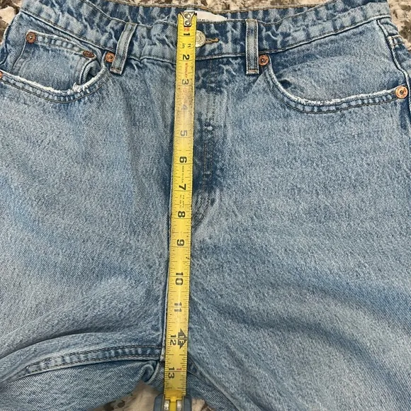 Zara High Rise Button Up Straight Leg Raw Hem Blue Jeans sz 8 EUC Y2K 90’s
