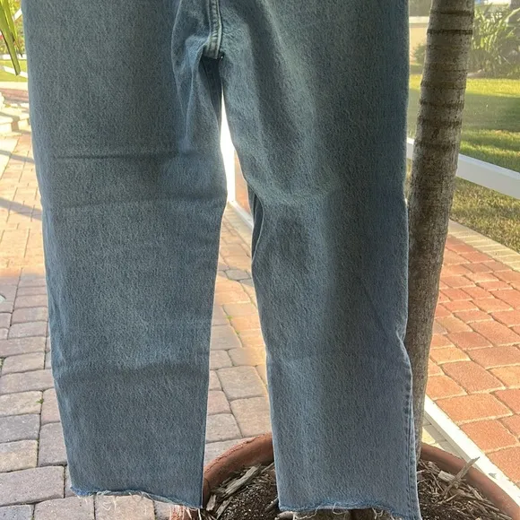 Zara High Rise Button Up Straight Leg Raw Hem Blue Jeans sz 8 EUC Y2K 90’s